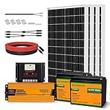ECO-WORTHY 2 kW·h Solarsystem 480W 24V mit Wechselrichter und Batterie netzunabhängig für Wohnmobil: 4 Stücke 120W...